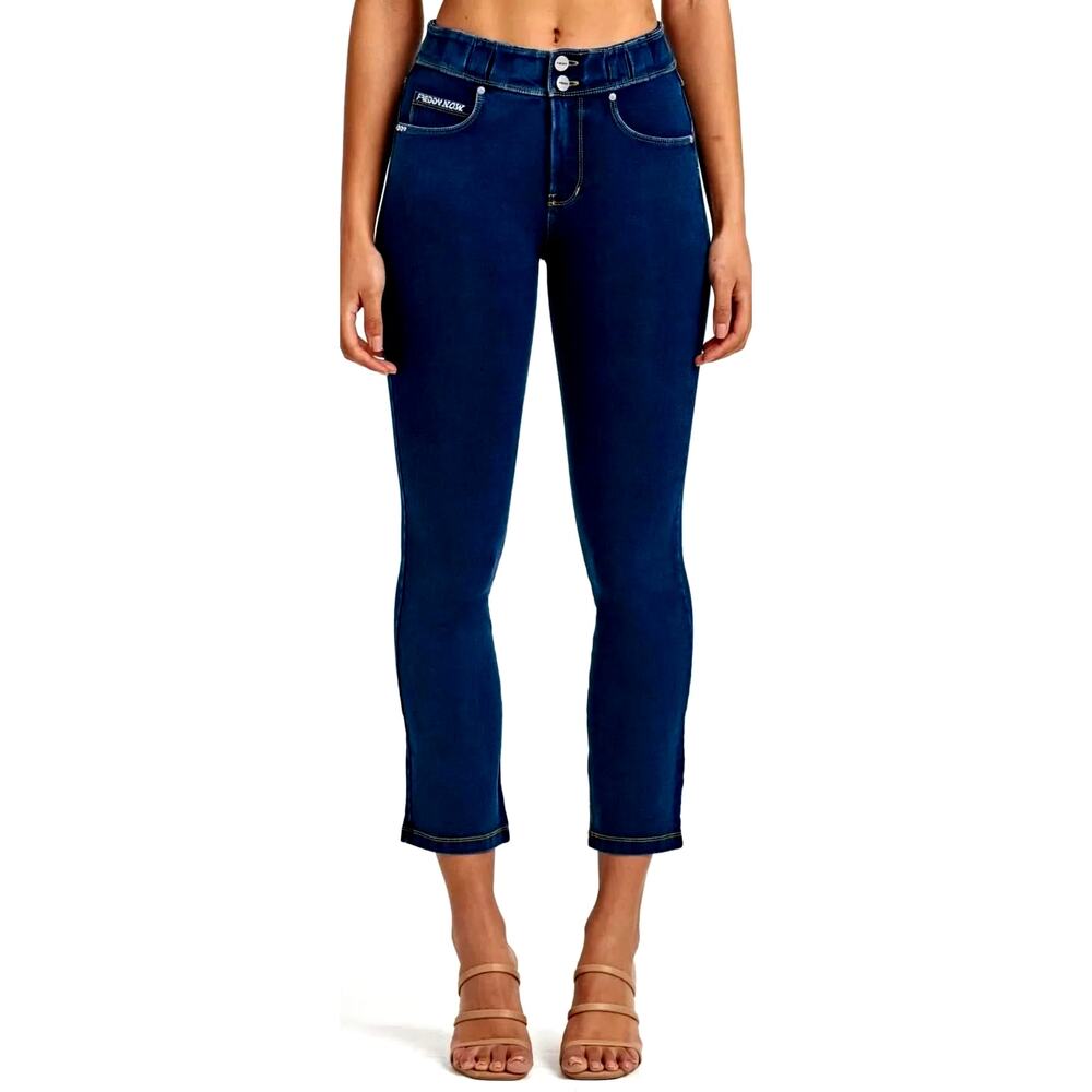 Freddy N.W.O. Denim High Waisted Kick Flare Dark Blue + Yellow Stitching Jeans